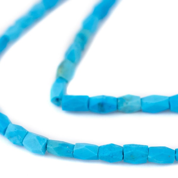 75 Baby Blue Faceted Afghani Turquoise Beads 6x4mm: Turquoise Gemstone Genuine Turquoise Rustic Stone Beads Stone Faceted Beads