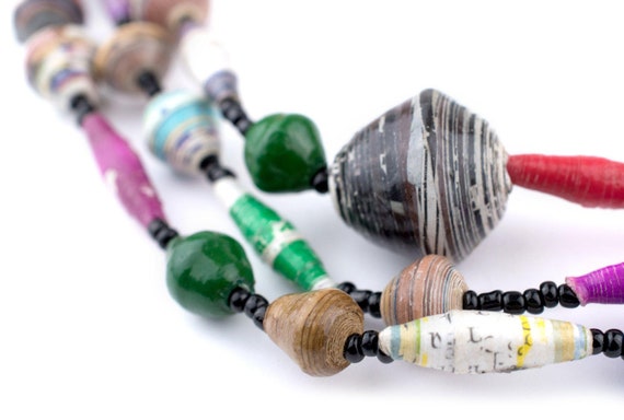 70 Natural Medley Recycled Paper Beads from Uganda: Paper Mixed Beads Ugandan Trade Beads 14mm Paper Beads African Paper Beads African Beads