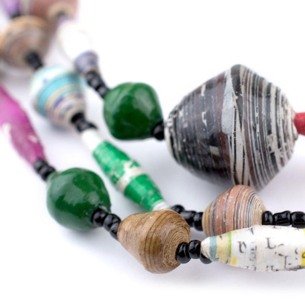 70 Natural Medley Recycled Paper Beads from Uganda: Paper Mixed Beads Ugandan Trade Beads 14mm Paper Beads African Paper Beads African Beads