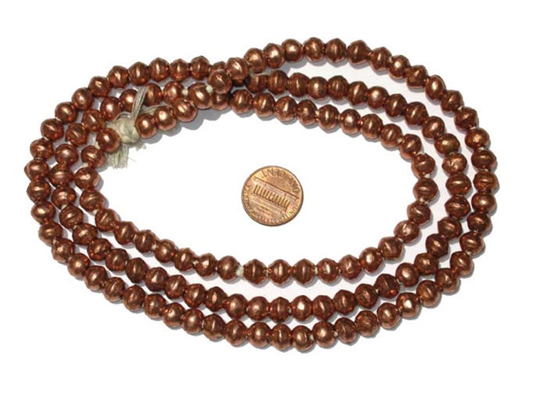 95 Ethiopian Copper Bicone Beads: African Copper Beads 7mm 8mm Metal Bicone Beads Rustic African Beads Ethnic Copper Beads Copper Spacers image 2