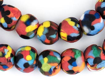 43 Multicolor Fused Recycled Glass Beads - African Glass Beads - Jewelry Making Supplies - Made in Ghana ** (RCY-RND-MIX-664)