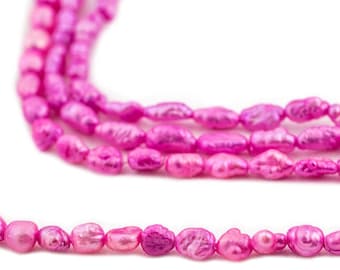 Neon Vintage Japanese Rice Pearl Beads, Pink 3mm, 16 Inch Strand, Artisan Jewelry Supplies from Japan