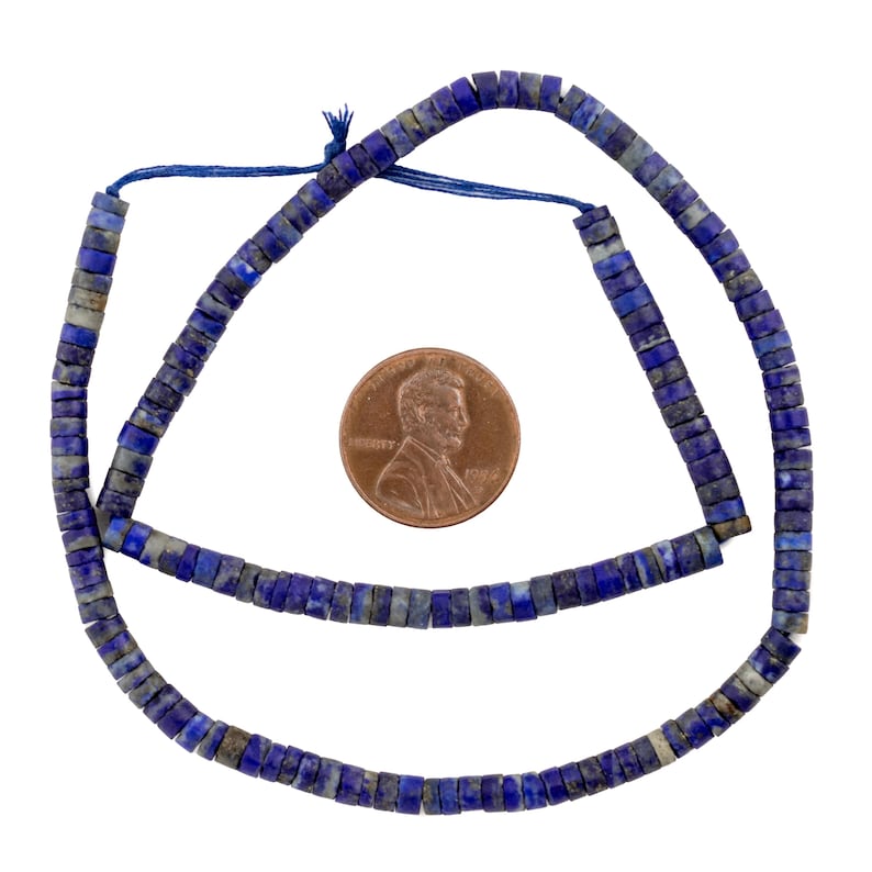 120 cuentas de lapislázuli - Cuentas cilíndricas de piedras preciosas - Lapis Heishi - Materiales para la fabricación de joyas - Hecho en Afganistán ** (AFG-CYL-BLU-109) imagen 2