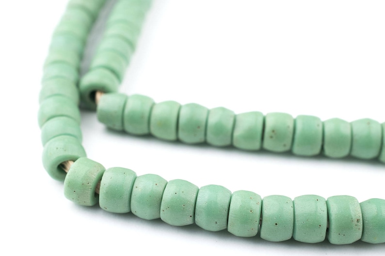 PROS-CYL-GRN-322 Green Prosser Beads Green Button Beads Old Glass Beads Ghanaian Trade Beads 125 Green Prosser Button Beads