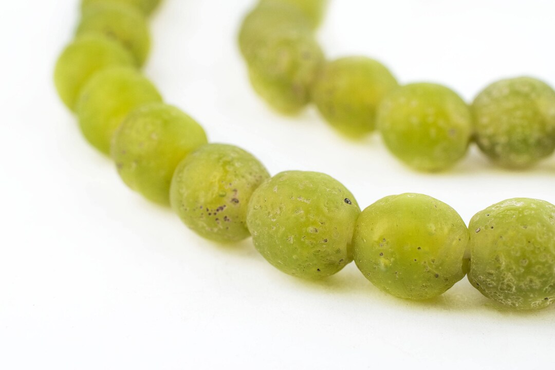 65 Lime Green Ancient Style Java Glass Beads Indonesian Beads Textured