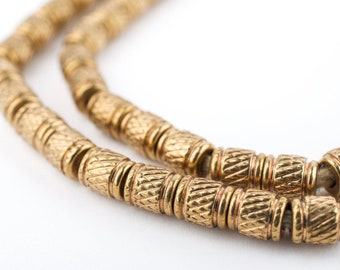 110 Antiqued Brass Engraved Cylinder Beads 5x4mm: Ethnic Metal Beads Metal Spacer Beads Ethnic Brass Beads Brass Cylinder Beads
