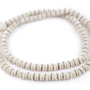 Mässingsinlagda vita benmalapärlor: 6 mm 8 mm 10 mm runda hantverksmässiga Nepal-bönemeditationssmycken design och inredning heminredning metallinlägg yoga bild 5