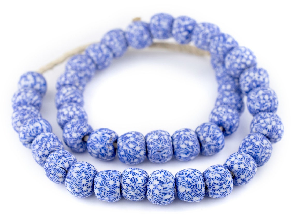 40 Blue & White Fused Recycled Glass Beads 18mm: Frosted Glass - Etsy
