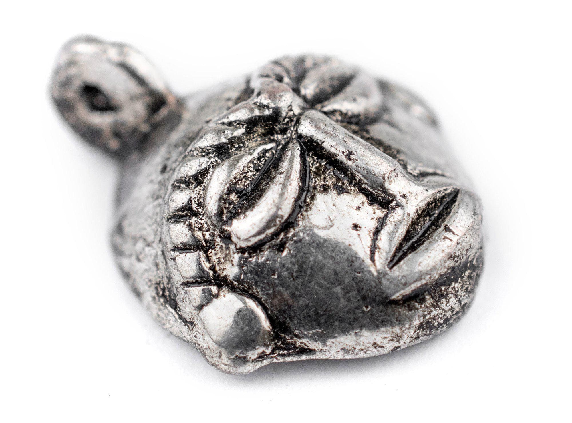 Round African Silver Mask Pendant 21x27mm: Ethnic Pendant White Metal Pendant Pendant for Necklace Pendant for Jewelry Handmade Pendant