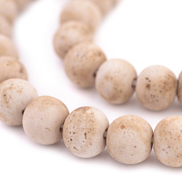 65 Cream Ancient Style Java Glass Beads 11mm: Textured Glass Beads 8mm Glass Beads Boho Glass Beads Glass Round Beads Brown Glass Beads