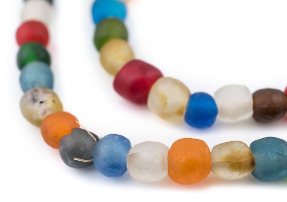 Mixed Recycled Glass Beads 11mm Ghana African Sea Glass Multicolor Round