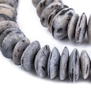 70 Grey Bone Saucer Beads: Saucer Shaped Beads Tribal Bone Beads 18mm Bone Beads Kenya Trade Beads Grey Bone Beads African Bone Beads