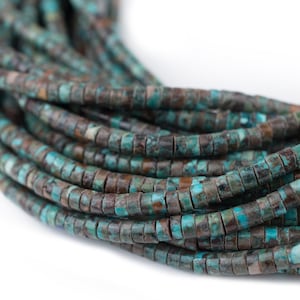 200 Dark Turquoise Stone Heishi Beads: Turquoise Beads Turquoise Gemstone Handmade Stone Beads Blue Stone Beads (TRQ-HSH-BLU-123)