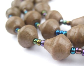 Brown Paper Beads Necklace - Handmade Uganda Fair Trade - African Eco-Friendly Jewelry Made from Recycled Newspaper (PPR-BIC-BRN-130)