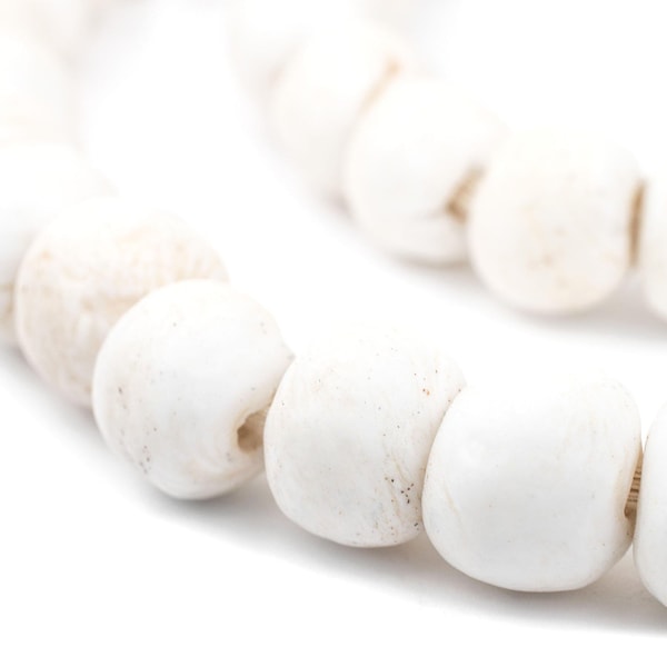 50 White Round Sandcast Beads 14mm: African Sandcast White Powdered Glass Powder Glass Beads Round Shaped Beads White Glass Beads