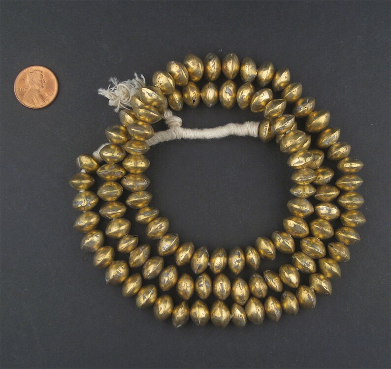 100 Brass Bicone Beads African Trade Beads Metal Necklace Vintage Jewelry Supplies Made in Mali MET-BIC-BRS-152 image 2