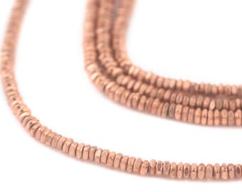 500 Copper Faceted Square Heishi Beads 3mm: Full Strand of Small Flat Metal Spacer Beads for Jewelry Making, High Quality, Fast S&H!