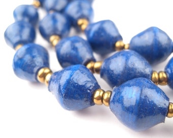 Dark Cobalt Paper Beads Necklace - Handmade Uganda Fair Trade - African Eco-Friendly Jewelry Made from Recycled Newspaper (PPR-BIC-BLU-131)