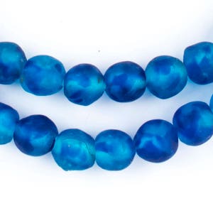 50 Recycled Glass Beads - African Beads - Earth Essence - 11mm Round Beads - Fair Trade - Made in Africa (RCY-RND-BLU-657)