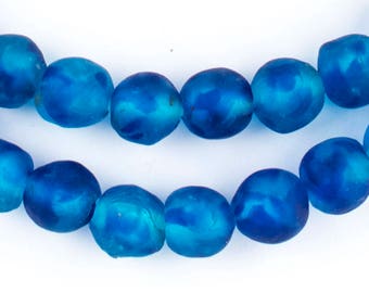 50 Recycled Glass Beads - African Beads - Earth Essence - 11mm Round Beads - Fair Trade Necklace - Made in Africa (RCY-RND-BLU-657)