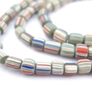 115 gröna pastellfärgade Java-krusbärspärlor - Färgglada glaspärlor - Randiga glaspärlor - Afrikanska handelspärlor - Handgjort glas (JVA-CYL-MIX-150)