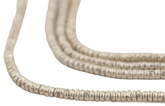 560 Ethiopian Heishi Beads - 2 Strands - Silver African Beads - Metal Spacers - Small Silver Spacers - Made in Ethiopia * (MET-HSHI-SLV-242)