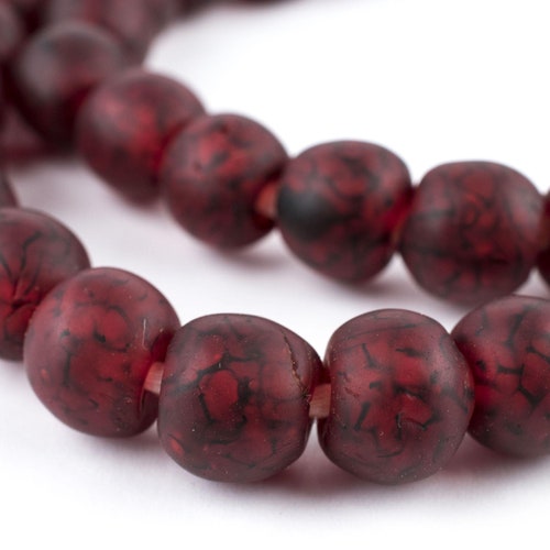 44 Red Black Swirl Recycled Glass Beads 14mm Fair Trade Beads Etsy