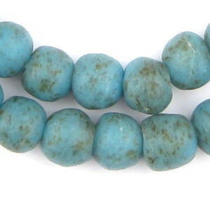 45 Vintage-Style Turquoise Recycled Glass Beads - Speckled Glass Beads - Vintage Style Beads - Ghana Glass Beads (RCY-RND-BLU-939)