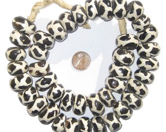 Sun Design Batik Bone Beads Circular 20mm Kenya African Black and White Flat 