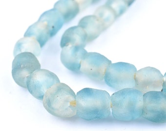 60 Blue Wave Marine Recycled Glass Beads: Translucent Ghana Krobo Frosted Ghanaian Trade 8mm Round Rustic Ethnic Handmade (RCY-RND-BLU-1010)