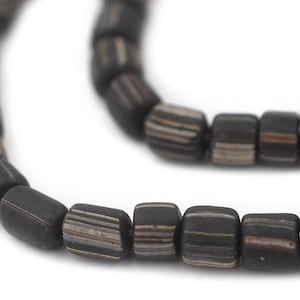 90 forntida blågrå Java-krusbärspärlor 6-8 mm: Randiga handelspärlor Boho glaspärlor Blå glaspärlor Cylinderpärlor i glas Handgjorda pärlor