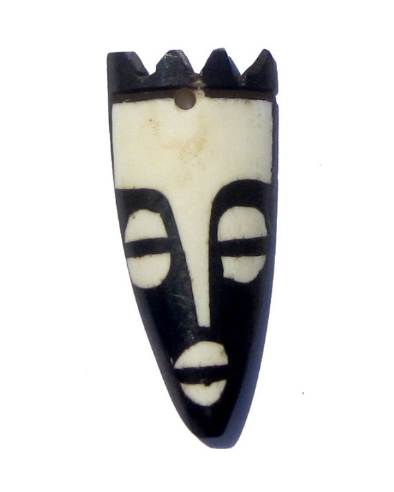 African Mask Pendant - Batik Bone Pendant - African Bone Pendant - Handmade African Pendant - Made in Kenya from Cow Bone ** (PND-BON-125)