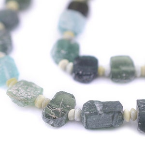 28 Circular Ancient Roman Glass Beads 8-11mm: Tabular Flat Frosted Matte Aqua Color Unique Beads from Afghanistan 10mm, Full Strand