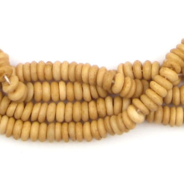 230 Brown Bone Donut Beads - African Bone Beads - Jewelry Making Supplies - Made in Africa ** (BON-HSHI-BRN-243)