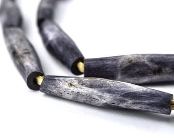 24 Darker Grey Kenya Bone Beads Elongated: Boho Bone Beads Tube Shaped Beads Grey Bone Beads 8mm Bone Beads Small Kenya Beads African Beads