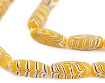 Java Glass Feather Beads, Yellow 8mm, 23 Inch Strand, Artisan Jewelry Supplies from Indonesia