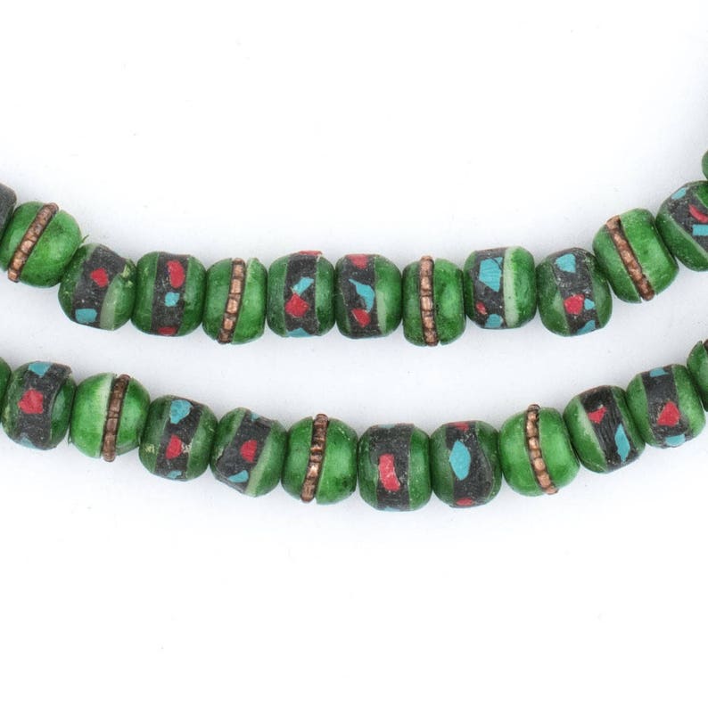 108 Green Inlaid Yak Bone Mala Beads Mala Necklace Yoga Meditation Small Nepal Beads Small Bone Beads 6mm Bone Beads BON-RND-GRN-437