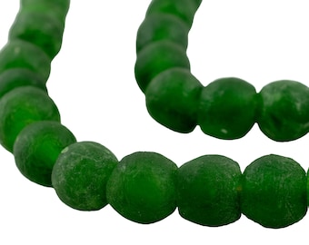40 Recycled Glass Beads - Green African Beads - 18mm Round Beads - Fair Trade - Made in Africa (RCY-RND-GRN-520)