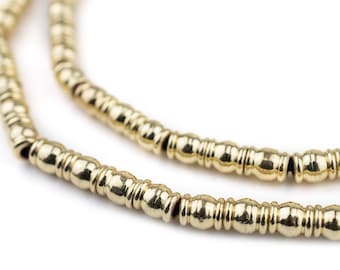 90 Gold Beveled Barrel Beads 7x5mm: Ethnic Metal Beads Metal Spacer Beads Rustic Brass Beads Gold Unusual Beads 5mm Brass Beads