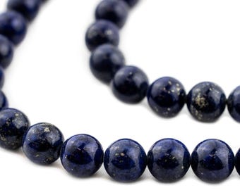 Vintage Round Lapis Lazuli Beads, Dark 8mm, 16 Inch Strand, High Quality Artisanal Jewelry Supplies