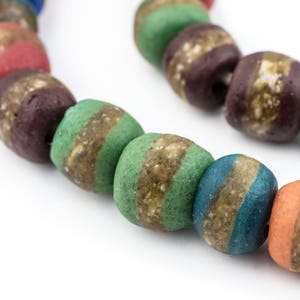 53 Striped African Beads - Powder Glass Beads - Bulk, Wholesale, Strand, Fair Trade, Jewelry Supplies, Medley, Ghana ** (KRB-RND-MIX-102)