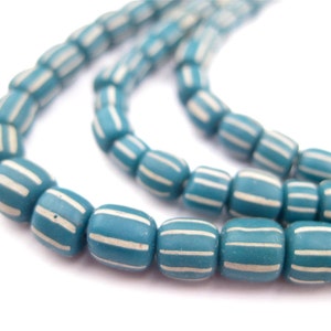 115 blågrön Java-krusbärspärlor - Afrikanskt glas - Små glasdistanser - Blågröna pärlor - Randiga blågrön pärlor (JVA-CYL-GRN-151)