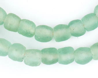 55 Aqua Recycled Glass Beads - 9mm African Glass Beads - Jewelry Making Supplies - Recycled Beads - Made in Ghana ** (RCY-RND-BLU-651)