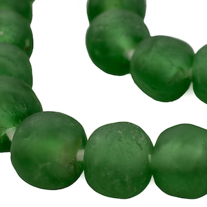 34 Light Green Recycled Glass Beads 18mm - African Glass Beads - Jewelry Making Supplies - Made in Ghana ** (RCY-RND-GRN-631)