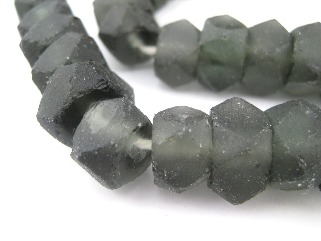 48 Recycled Java Glass Beads - Grey Sea Glass Beads - Indonesian ...