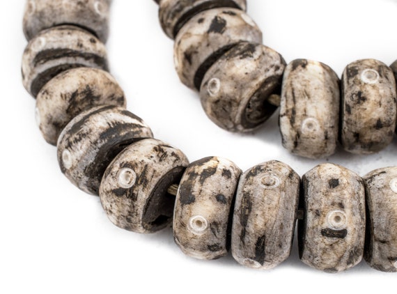 CARVED GREY BONE BEADS