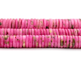 Tourmaline Pink Bone Button Beads: 6mm 8mm 10mm 12mm 14mm, Nepal Rondelle Heishi Spacer Beads for DIY Jewelry Designs Interior Home Decor