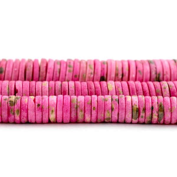 Tourmaline Pink Bone Button Beads: 6mm 8mm 10mm 12mm 14mm, Nepal Rondelle Heishi Spacer Beads for DIY Jewelry Designs Interior Home Decor