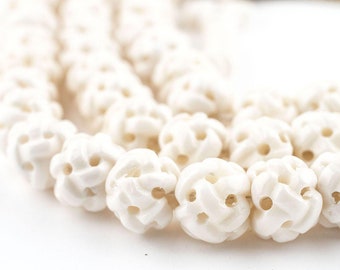 108 White Premium Woven Carved Bone Prayer Beads 10mm: Real Bone Beads 10mm Bone Beads Nepalese Beads White Bone Beads Round Shaped Beads