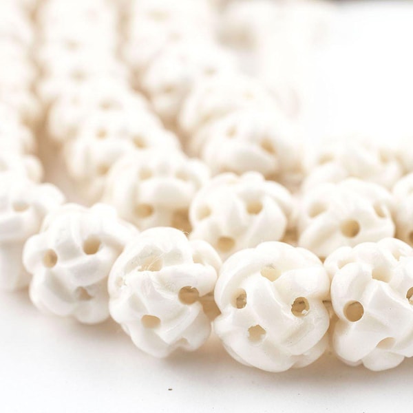 108 White Premium Woven Carved Bone Prayer Beads 10mm: Real Bone Beads 10mm Bone Beads Nepalese Beads White Bone Beads Round Shaped Beads